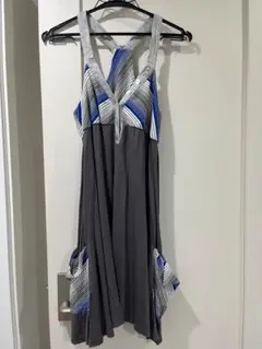 Lil'marv、リルマーヴ、ワンピース、無地グレー×ストライプブルー