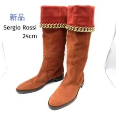 ✨新品✨ セルジオロッシ 37 チェーン ロングブーツ ブラウン レッド