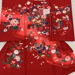 女子新品正絹産着(お祝着)「即決価格」特選京友禅工芸染刺繍入り古典四季花祝鼓華文