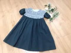ぽわん袖ワンピース モリス★いちごどろぼう　リバティ限定色アッシュブルー