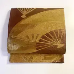 2m1204 袋帯 絹 唐織 金色 紫 扇子柄 和装 着物