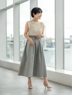 【UNIQLO】ボリュームロングスカート ウエストゴム S ナチュラルベージュ