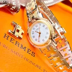 【HERMES】✨極美品✨ クリッパー レディース 腕時計 コンビホワイト文字盤