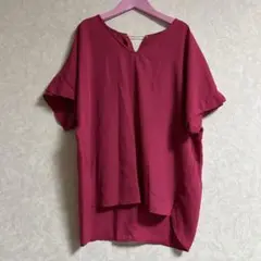 マゼンタ Vネック 半袖シャツブラウス