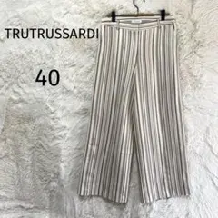 美品✨トゥルートラサルディ/麻混ワイドパンツ/40/ストライプ