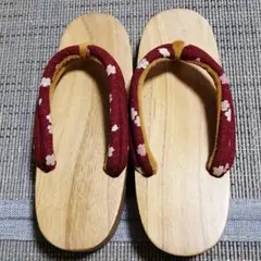 花柄木製　下駄　 赤色　浴衣　祭り　花火