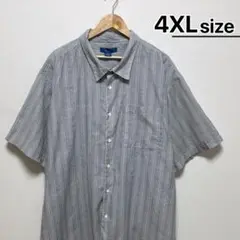 USA古着　半袖シャツ　4XL　グレー　ストライプ　ポリエステル　PURITAN