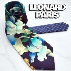 LEONARD ネクタイ　パープル　紫　水色　青　花柄　シルク100% ブルー