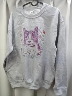 ギルダン GILDAN プリント トレーナー 猫 ネコ グレー M K-53