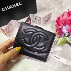 CHANEL シャネル wホック折り財布 黒 ブラック ロゴ ココマーク