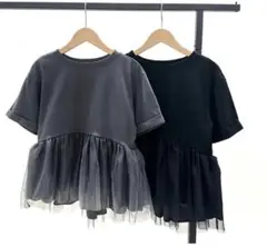 裾チュール切り替えデザインTシャツ サイズＬ