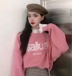 冬春新商品 レースチラ見せ重ね着風トレーナー ✨流行りの韓国風ファッション✨