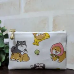 ハギレミニミニポーチ　ラミネート　着ぐるみシバちゃん　ホワイト　柴犬柄