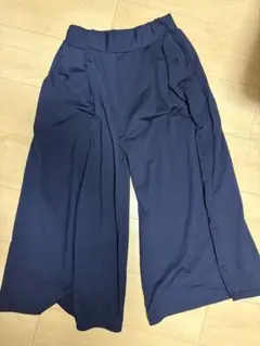 ネイビー ワイドパンツ ゴムウエスト