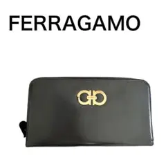 フェラガモ FERRAGAMO グレー 長財布 ペン差し ジップラウンド