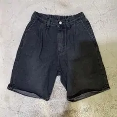 ハーフパンツ　ブラックデニム　チャコールグレー　古着　韓国