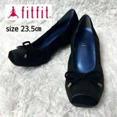 【美品】fitfit スエードリボンウェッジソールパンプス 23.5cm