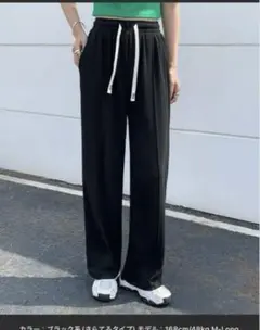 by LEGNA さらてろ素材ピンタックストレートパンツ　ブラック　M 丈長め