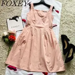 【良品】FOXEYNEWYORK ノースリーブフレアドレス ピンク 40