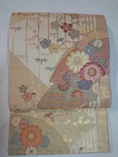 美品☆正絹☆袋帯☆かわいいクリーム色