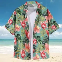 ハワイアンシャツ ビーチシャツ メンズ 半袖シャツ 夏　花柄アロハシャツ XXL