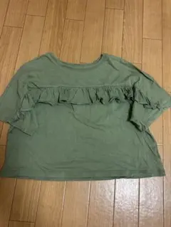 オリーブグリーン フリル Tシャツ
