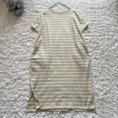 ヘリーハンセン　フレンチスリーブ　ボーダーワンピース　ロング　イエロー×ベージュ
