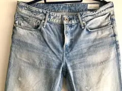 アッパーハイツ ユーズドクラッシュデニム ダメージ加工 クロップド丈