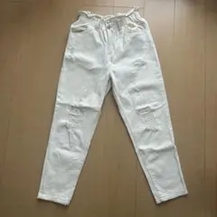 ダメージジーンズ ホワイト M 白 レディース デニムパンツ 夏物