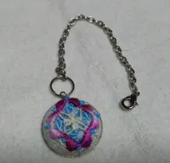 3 バッグチャーム　刺繍　紫