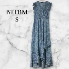 値引き歓迎 BTFBM 【S】フラワープリント ロングワンピース すくみブルー
