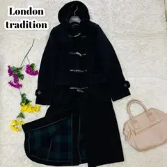 美品♡ロンドントラディションロングダッフルコート チェック柄 ブラック S
