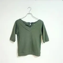 セシルマクビー 七分袖 カーキ Mサイズ バックリボントップス 美品 春