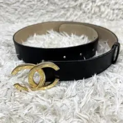 極美品 シャネル ココマーク ベルト ゴールド金具 ヴィンテージ ブラック