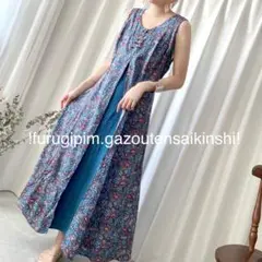 NO.A1483ヴィンテージ総柄花柄ノースリーブキャミロングワンピースレトロ古着