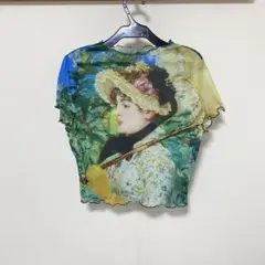 【新品】Mサイズ 印象派デザイン 半袖Tシャツ 絵画 アート シアー シースルー
