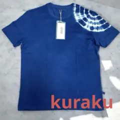 片袖絞り染め模様　インディゴ　Tシャツ　藍染め