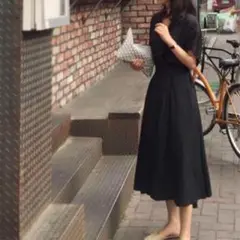 アビトーキョー　カシュクール　ロングワンピース　Aライン　麻ライク　シャーリング