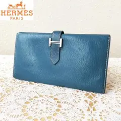 HERMES エルメス ベアン スフレ シェーブル ブルー 長財布【□G刻印】