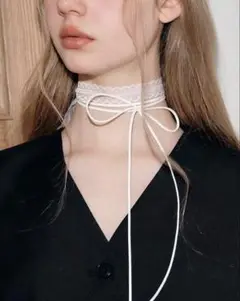 SHEIN ホワイトレースリボンチョーカネックレス
