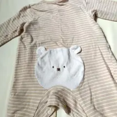 ストライプ クマ刺繍ロンパース