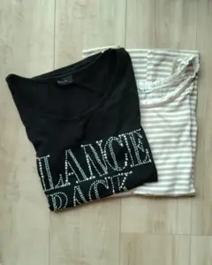 ストーン装飾 Tシャツ（黒色 ）＆タンクトップ（ストライプ）　Lサイズ