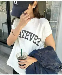 andme アンドミー ロゴプリントフレンチスリーブTシャツ オフホワイト M