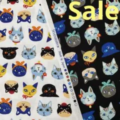 【特価】オックス　可愛い　猫柄　ホワイト&ブラック　ハンドメイド生地セットB4