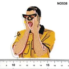 NO538 叫ぶ男のリアクション　叫び顔　アイロン接着　刺繍ワッペン　パッチ