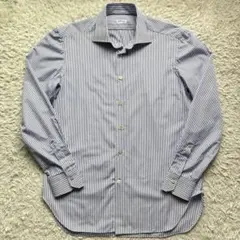 ★XL相当★ Kiton 長袖 シャツ ワイドカラー イタリア製 白 × 青