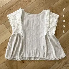 【フラワー】フレンチスリーブ トップス ニット 花レース フリル