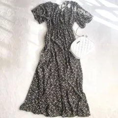 フィフス◎カシュクールワンピース 花柄 フレア リボン シフォン Aライン F