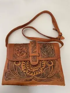 メキシコ ショルダーバッグ 茶色 革 エスニック フォークロア 美品