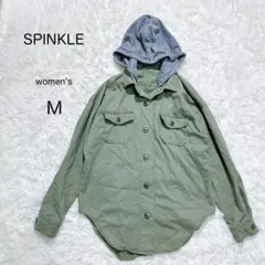 【SPINKLE】フード付ミリタリーシャツ 重ね着風 ストリート 刺繍入り